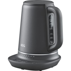 Чайник AEG K7-1-6BP (7 температурних рівнів, 3-позиційне захисне відключення, функція підтримки тепла, 1,7 л, захист від крапель, легке очищення, 360° основа, протиковзке покриття, LED-дисплей, сірий):