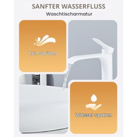Grifo monomando blanco para lavabo con efecto cascada, fabricado en latón.