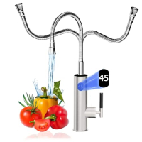 Grifo eléctrico con calentador de agua instantáneo 3200W, pantalla LED, acero inoxidable