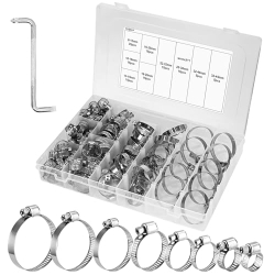 Stainless steel hose clamp set, 110 pieces, adjustable 8–44 mm, assortment for pipes, water lines and vehicles