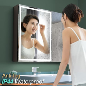 KWW 75x70 cm Doppeltüriger Badezimmerschrank mit LED-Beleuchtung, Antibeschlaglicht, USB