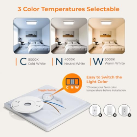 Lámpara de techo LED BLNAN, 18 W, panel plano, blanco cálido neutro frío, 3000 K/4000 K/5000 K, con retroiluminación, 1800 lm
