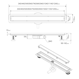 Зливний кран для душу SaniteModar 120 см, сифон та фільтр 360°, панелі 2-в-1