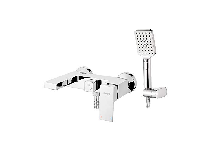 Ibergrif M13005 Angled Bath Mixer Set with Bath Spout, Complete with Shower Head, Shower Holder and Shower Hose, Chrome-Plated, Silver Ibergrif M13005 Angled Bath Mixer Set with Bath Spout, Complete with Shower Head, Shower Holder and Shower Hose, Chrome-Plated, Silver
