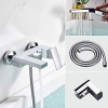 Ibergrif M13005 Angled Bath Mixer Set with Bath Spout, Complete with Shower Head, Shower Holder and Shower Hose, Chrome-Plated, Silver
