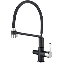 Ibergrif M22127B-2 – Grifo de cocina de 3 vías con caño flexible negro
