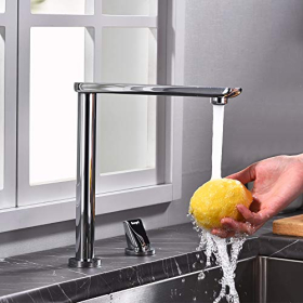 Grifo de cocina Ibergrif M22139 giratorio 360°, monomando, cromado y plateado