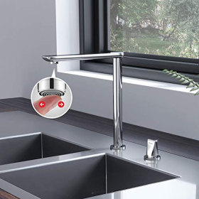 Grifo de cocina Ibergrif M22139 giratorio 360°, monomando, cromado y plateado
