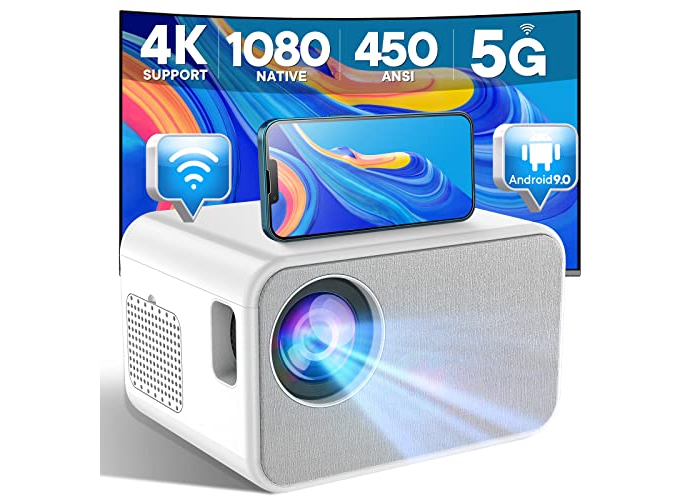 KYASTER Native 1080P Projector, 450 ANSI Lumens 4K Compatible with Mini Projector, Android 9.0, 4P/4D Keystone Correction, 5G WiFi Wireless Screencast for iPhone KYASTER Native 1080P Projector, 450 ANSI Lumens 4K Compatible with Mini Projector, Android 9.0, 4P/4D Keystone Correction, 5G WiFi Wireless Screencast for iPhone