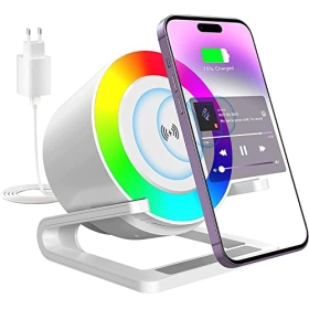 JANOLTY 15W wireless charger with Bluetooth speaker and light