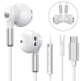 USB-C headphones for Samsung Galaxy S23/S24/S22 Ultra/S21 FE/S20 and iPhone 15 Pro Max - with in-ear microphone and Type-C cable