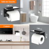 Toilet paper holder with handle and shelf, made of stainless steel in black