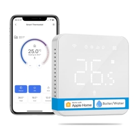 Meross Wi-Fi-Kesselthermostat mit Programmierfunktion und LED-Touchscreen, kompatibel mit Apple HomeKit, Alexa und Google Assistant