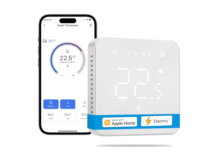 Smart Electric Thermostat, Underfloor Heating, WiFi Room Thermostat, Compatible with HomeKit, Alexa and Google, Voice Control, Remote Control and Schedule, LED Touch Screen Digital Smart Electric Thermostat, Underfloor Heating, WiFi Room Thermostat, Compatible with HomeKit, Alexa and Google, Voice Control, Remote Control and Schedule, LED Touch Screen Digital
