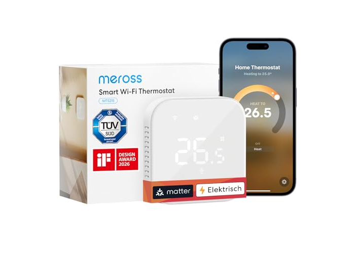 Thermostat Meross mit Matter, Sprachsteuerung, Zeitplan und 16 A Thermostat Meross mit Matter, Sprachsteuerung, Zeitplan und 16 A