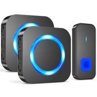 Timbre inalámbrico para exteriores SURFOU, alcance de 400 m, 55 melodías, LED, 2 receptores