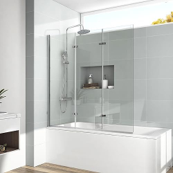 EMKE shower enclosure for bathtub, 3-part, foldable, safety glass