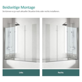 EMKE shower enclosure for bathtub, 3-part, foldable, safety glass