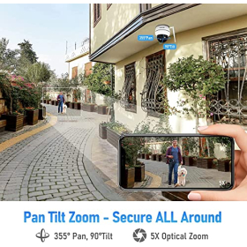 JideTech 5MP PTZ WiFi Außenkamera mit 4x Zoom, Nachtsicht, Bewegungserkennung & 2-Wege Audio