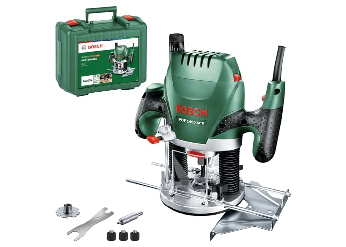 Fresadora Bosch POF 1400 ACE, 1400 W, 3 pinzas, broca para fresadora, estuche Fresadora Bosch POF 1400 ACE, 1400 W, 3 pinzas, broca para fresadora, estuche
