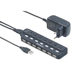 Concentrador USB 2.0 activo Xystec con 7 puertos e interruptores de encendido/apagado independientes.