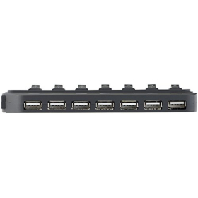 Concentrador USB 2.0 activo Xystec con 7 puertos e interruptores de encendido/apagado independientes.