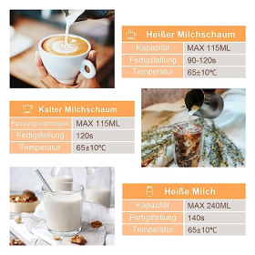 Espumador de leche eléctrico, espumador de leche 5 en 1, 240 ml