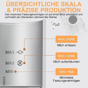 Espumador de leche eléctrico, espumador de leche 5 en 1, 240 ml