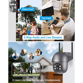 Вулична камера ANRAN 2K – WiFi, панорамування 360°, сонячне живлення, PIR-датчик, прожектор