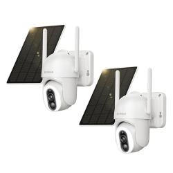 SEHMUA Juego de cámaras de seguridad para exteriores 2K de 2 piezas: cámara exterior inalámbrica de 360° con energía solar, sensor PIR, visión nocturna en color y resistencia al agua IP66