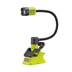 Lámpara de pinza recargable RYOBI ONE+ RLCF18-0 con cuerpo flexible, 400 lúmenes.