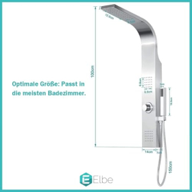Elbe Faucet Duschpanel – 3 Funktionen, Edelstahl 304, Regen- & Handbrause, Silber