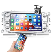 CAMECHO Android Autoradio mit Navigation für Ford Focus C-Max S-Max Mondeo Kuga Galaxy, 7 Zoll Autoradio Touch-Display 2 DIN | Bluetooth | WLAN | UKW/RDS