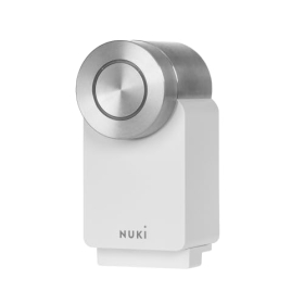 Innovadora cerradura inteligente Nuki Smart Lock Pro de 4.ª generación – WiFi y Matter, acceso remoto, incluye fuente de alimentación, color blanco.
