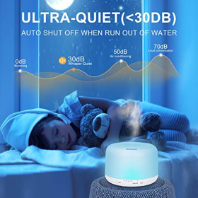 Difusor de aroma de 500 ml con control remoto y 6 aceites esenciales: sin BPA, ultrasónico, 7 colores LED y apagado automático.