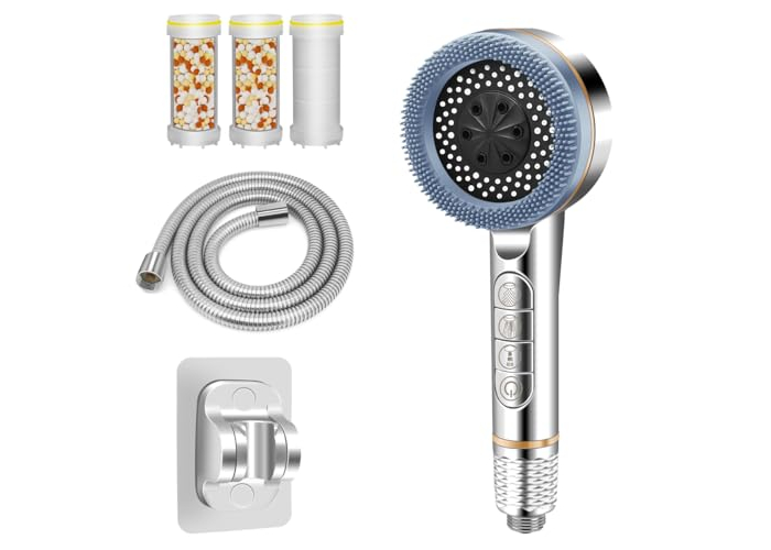 REETEE Duschkopf mit Filter, 3 Strahlarten, Wassersparfunktion und 1,5 m Schlauch REETEE Duschkopf mit Filter, 3 Strahlarten, Wassersparfunktion und 1,5 m Schlauch