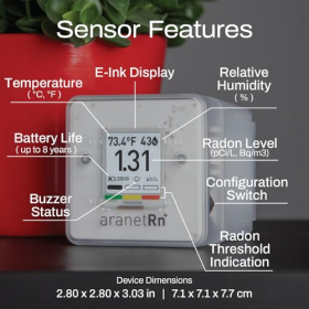 Detector de radón SAF Aranet para el hogar con pantalla de tinta electrónica y aplicación