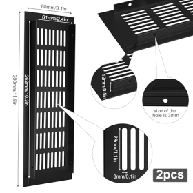 Aluminum ventilation grille 300 × 80 mm for furniture, cabinets and kitchens, black