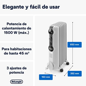 De'Longhi Radia S TRRS0715 - Масляний радіатор, 3 рівня потужності, термостат, 1500 Вт