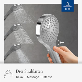 Cabezal de ducha Villeroy &amp; Boch Verve – 3 tipos de chorro, fácil de limpiar, ahorro de agua, cromado