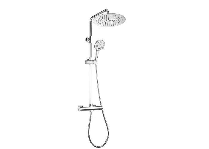 JOHO shower system with thermostat, adjustable height, stainless steel, 25 cm hand shower JOHO shower system with thermostat, adjustable height, stainless steel, 25 cm hand shower