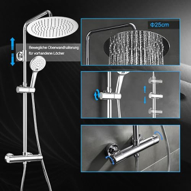 Sistema de ducha JOHO con termostato, altura regulable, acero inoxidable, ducha de mano de 25 cm
