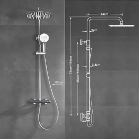 Sistema de ducha JOHO con termostato, altura regulable, acero inoxidable, ducha de mano de 25 cm