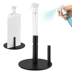 Stainless steel paper roll holder with spray bottle, standing