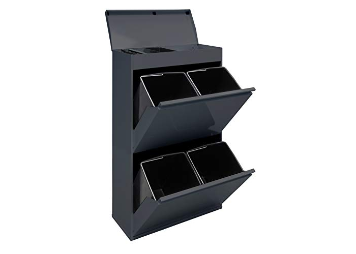 Arregui Waste & Recycling Bin, 4 Compartments, 68L, Anthracite Arregui Waste & Recycling Bin, 4 Compartments, 68L, Anthracite