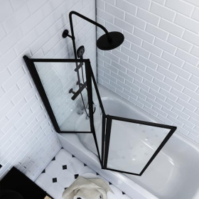 MARWELL folding shower screen with modern design, black matt