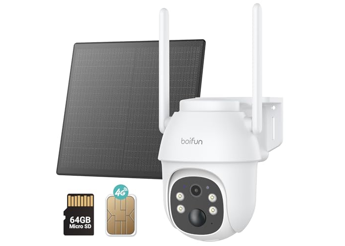 Cámara solar exterior BOIFUN 4G 2K PTZ con visión nocturna y audio Cámara solar exterior BOIFUN 4G 2K PTZ con visión nocturna y audio