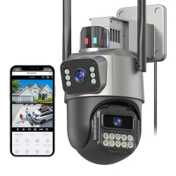 Cámara de vigilancia para exteriores GUOANVISION, cámara de vigilancia con lente dual de 6 MP, cámara de seguridad para exteriores IP66 con seguimiento automático, visión nocturna, cámara para exteriores 24 horas al día, 7 días a la semana