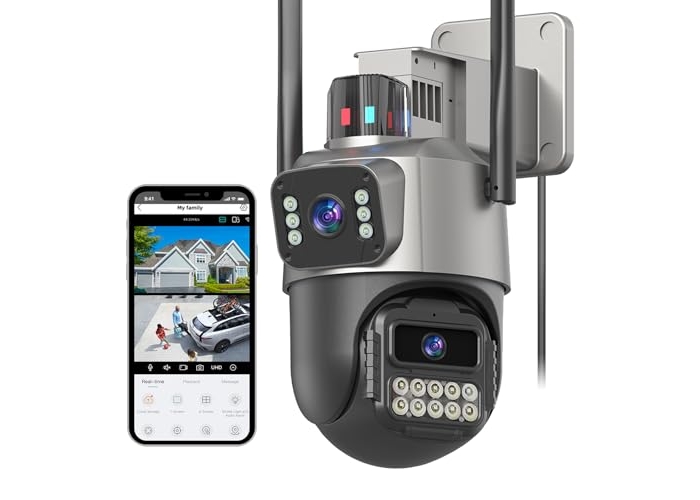 GUOANVISION Outdoor Surveillance, 6MP Dual Lens Surveillance Camera, IP66 Outdoor Security Camera with Automatic Tracking, Night Vision, 24/7 Outdoor Camera GUOANVISION Outdoor Surveillance, 6MP Dual Lens Surveillance Camera, IP66 Outdoor Security Camera with Automatic Tracking, Night Vision, 24/7 Outdoor Camera