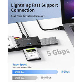 Адаптер POSUGEAR USB 3.0 – IDE та SATA для роз’ємів 2.5 та 3.5, конвертер жорстких дисків IDE SATA для Windows 10/8/7, Mac OS, Linux, PS5, Xbox X/S, джерело живлення 12 В у комплекті